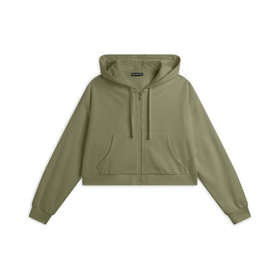 Felpa corta oversize con zip e cappuccio decorato da ricamo