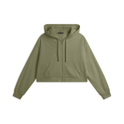 Felpa corta oversize con zip e cappuccio decorato da ricamo