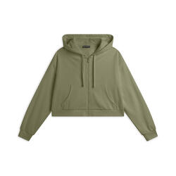 Sweat-shirt court surdimensionné zippé avec broderie sur la capuche