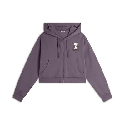 Felpa corta oversize con zip e cappuccio e stampa Snoopy