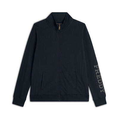 Felpa zip con collo alto e logo con perline dorate