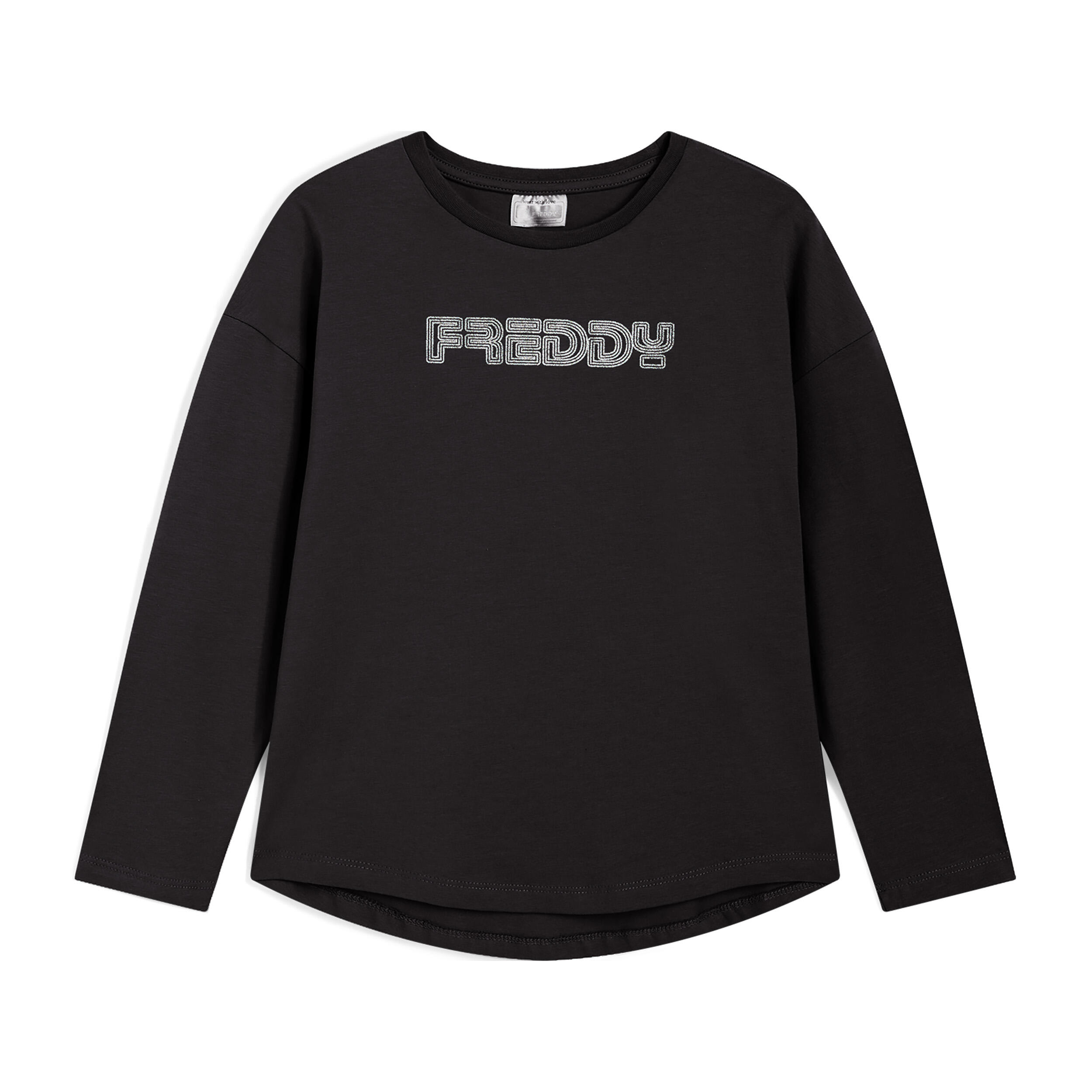 FREDDY T-shirt manica lunga con logo argentato e fondo stondato