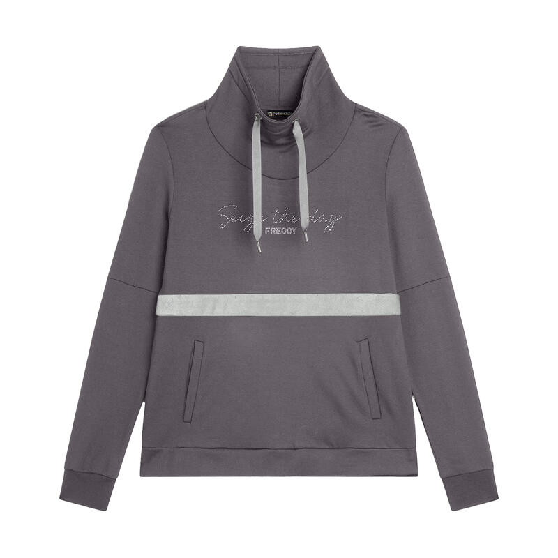 Sweat-shirt à col montant pour femmes avec bande de velours et paillettes