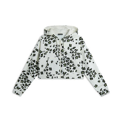 Felpa corta comfort fit da donna con zip e fantasia maculata