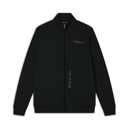 Felpa comfort in jersey con zip e collo alto