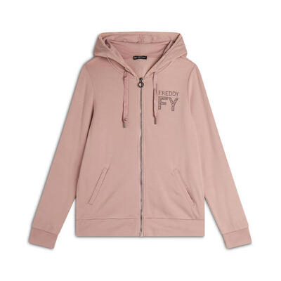 Felpa donna con zip e cappuccio bordato in velluto