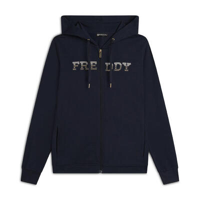 Felpa comfort grafica dorata con zip e cappuccio