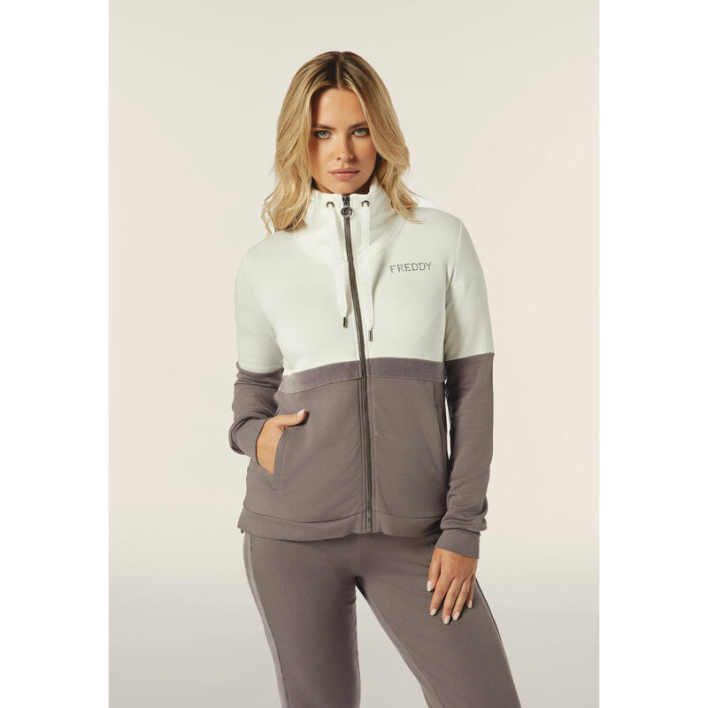 Sweat-shirt zippé pour femmes, avec col montant avec bande en velours