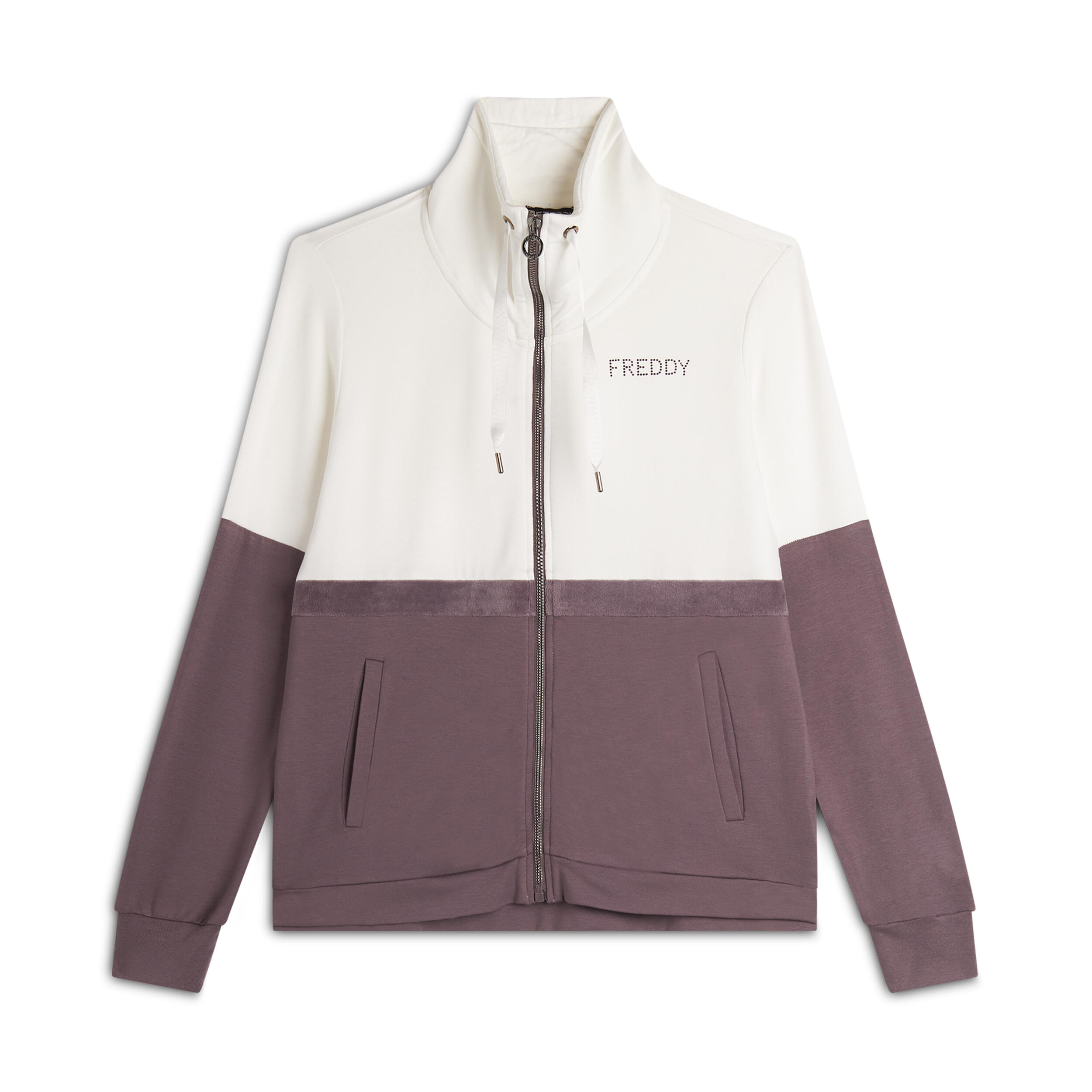 Freddy - Sweat-shirt Zippé Pour Femmes, Avec Col Montant Avec Bande En Velours - Sweat Zippé - Blanc|gris - 38 S - Decathlon