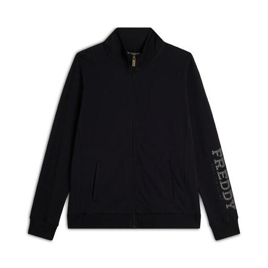 Felpa zip con collo alto e logo con perline dorate