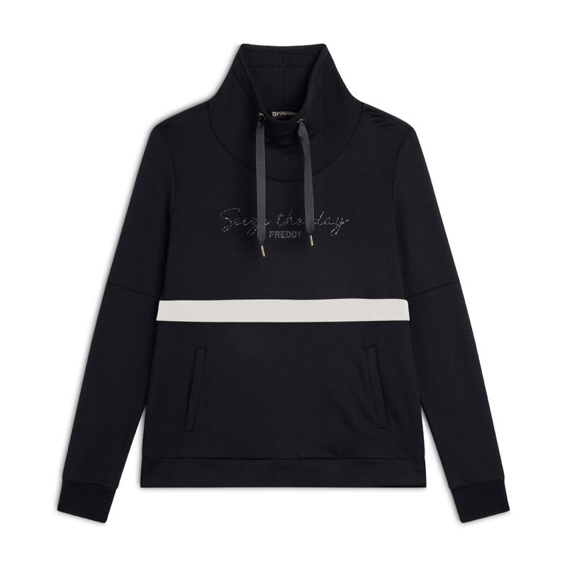 Sweat-shirt à col montant pour femmes avec bande de velours et paillettes