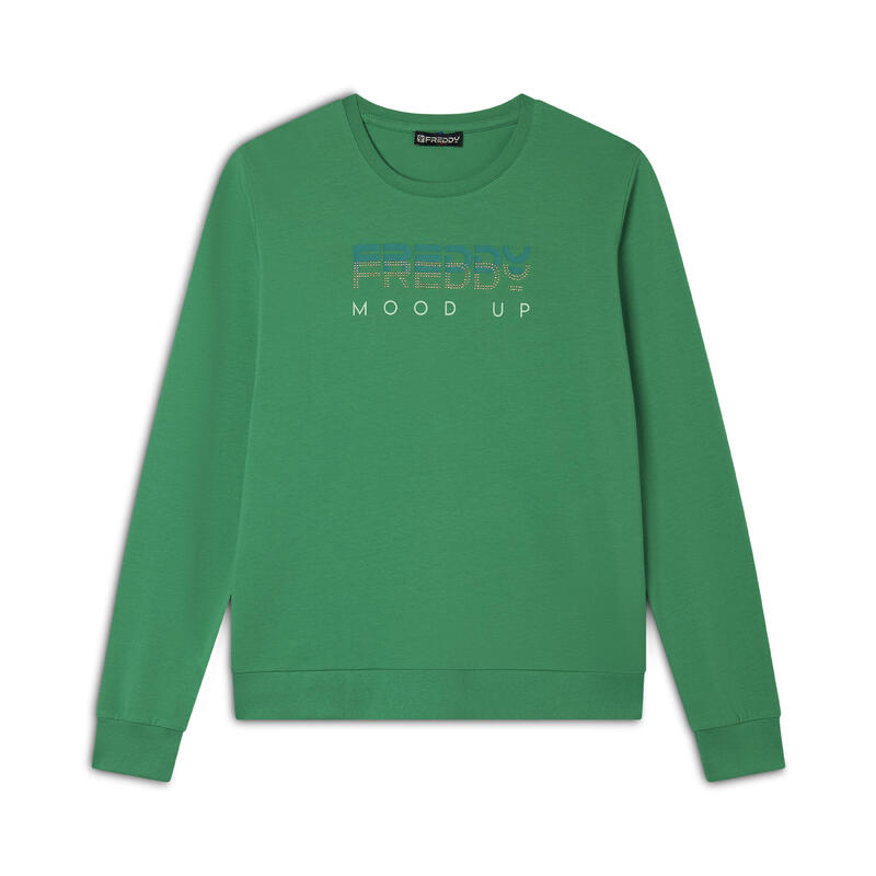 Sweat-shirt à col ras du cou en jersey avec des perles sur le devant