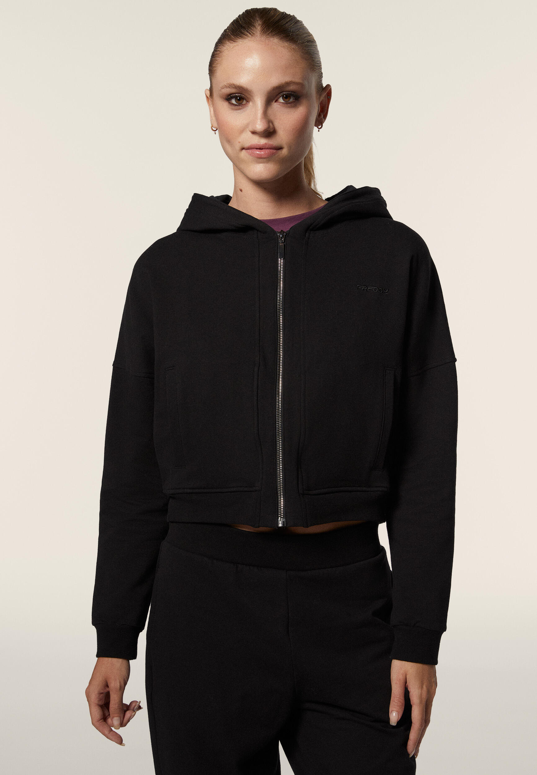 Felpa donna comfort fit con zip e cappuccio 2/5