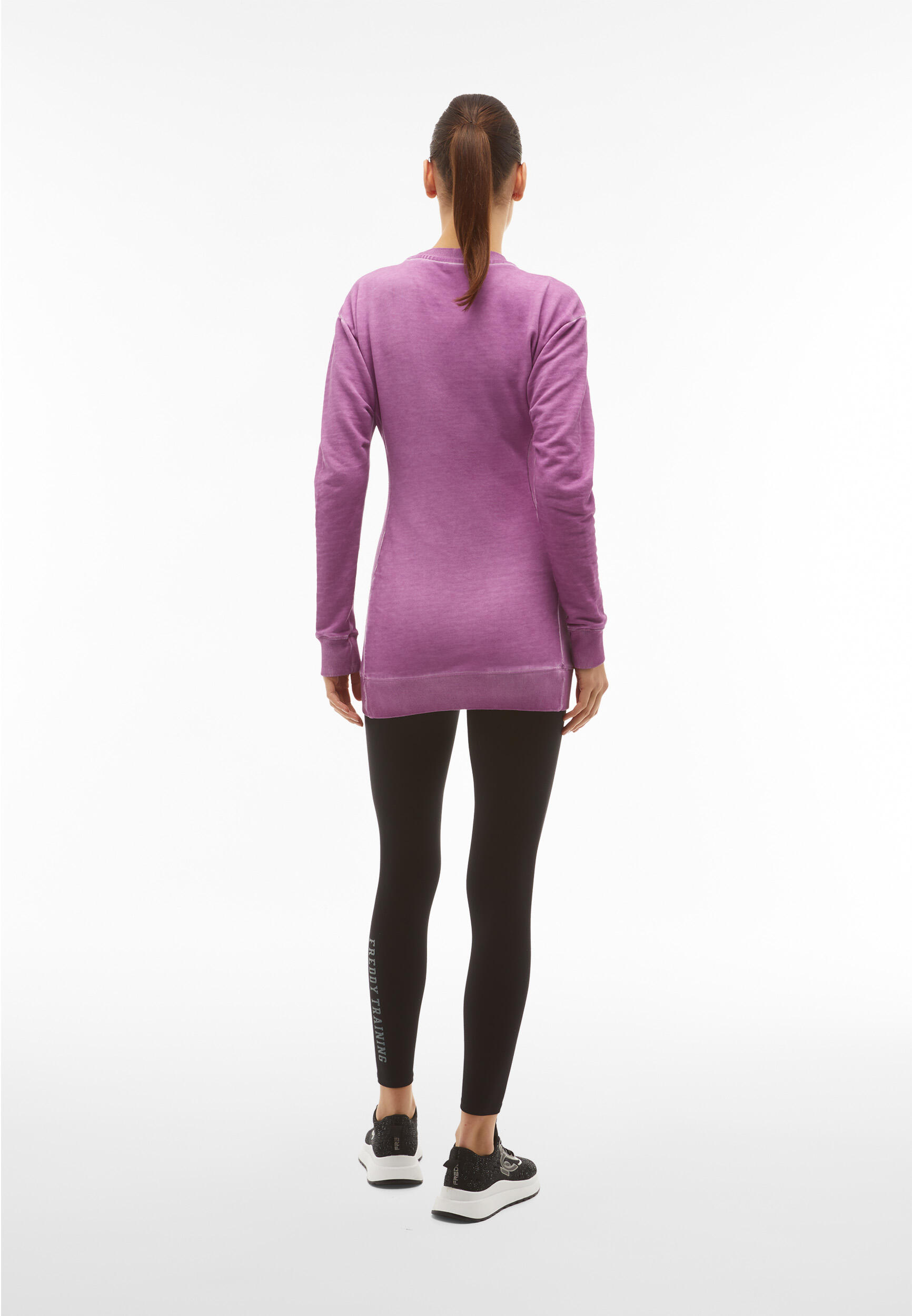 Felpa oversize tinta a freddo con inserti in rib 3/5