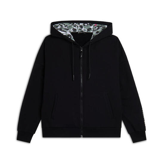 Felpa donna comfort con zip e cappuccio con interno maculato