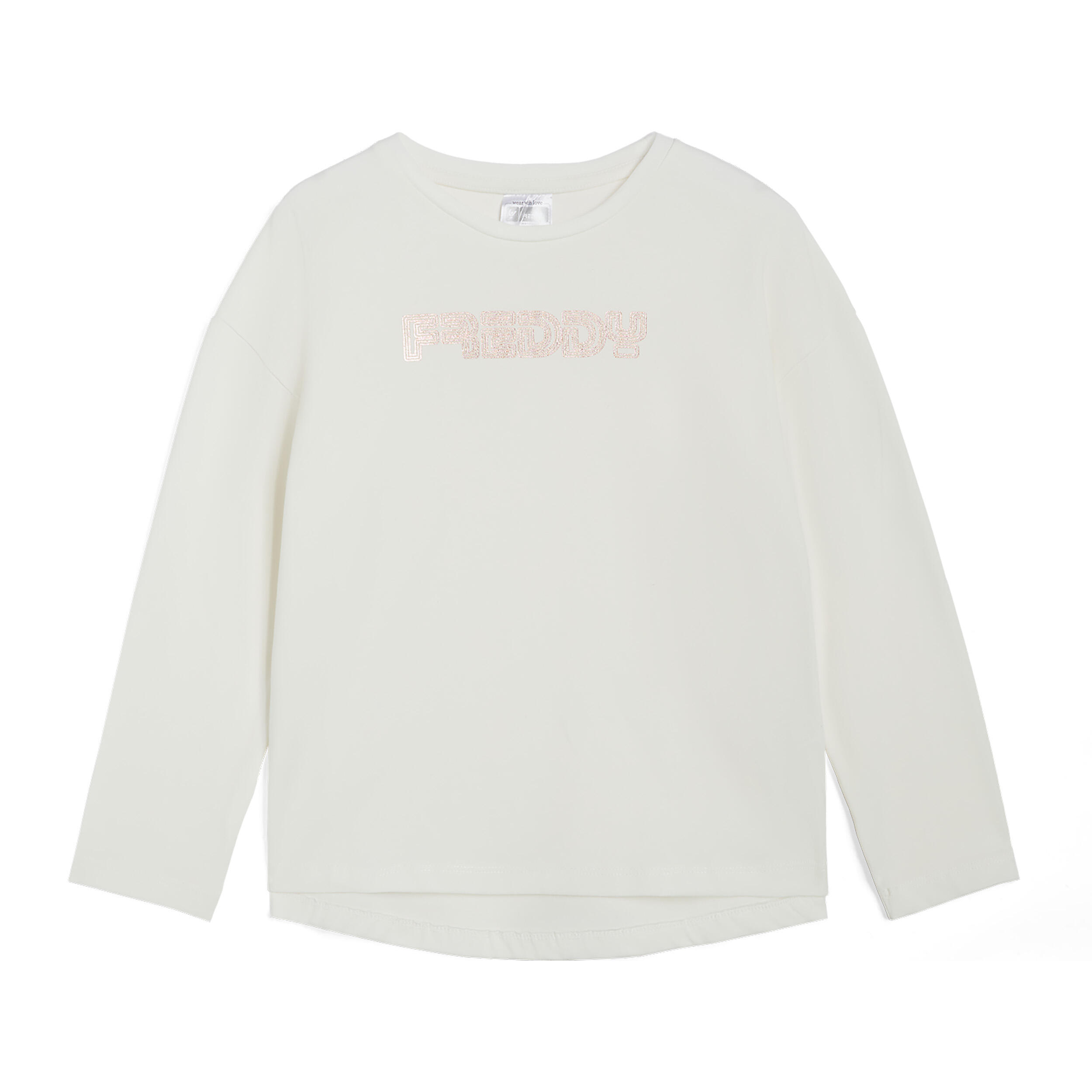 T-shirt à manches longues avec logo argenté et une coupe arrondie à la taille 1/3