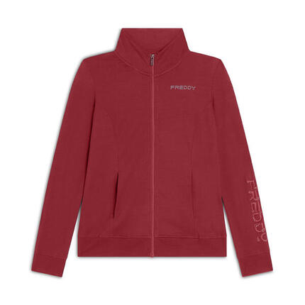 Sweat-shirt femme avec fermeture zippée et col montant, coupe classique avec log