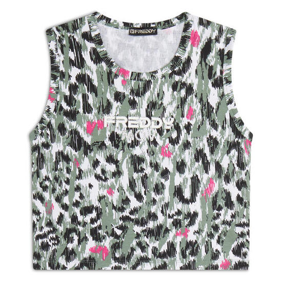 Canotta donna corta slim fit fantasia maculata