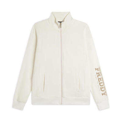Felpa zip con collo alto e logo con perline dorate