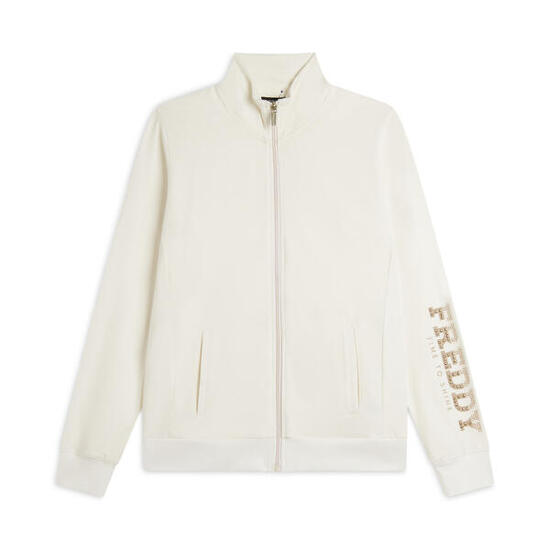 Felpa zip con collo alto e logo con perline dorate