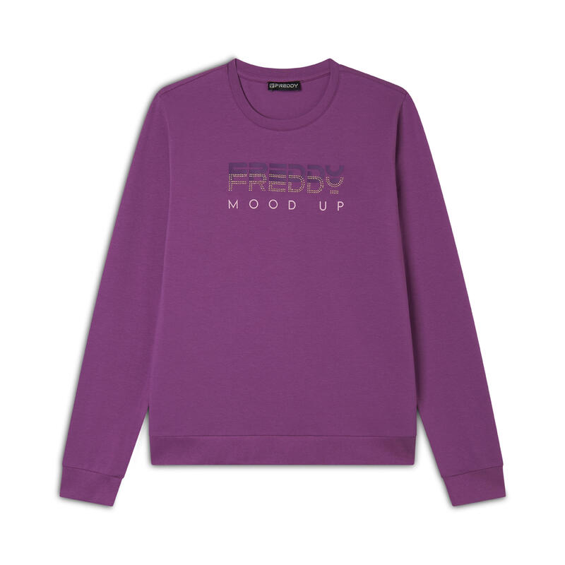 Sweat-shirt à col ras du cou en jersey avec des perles sur le devant