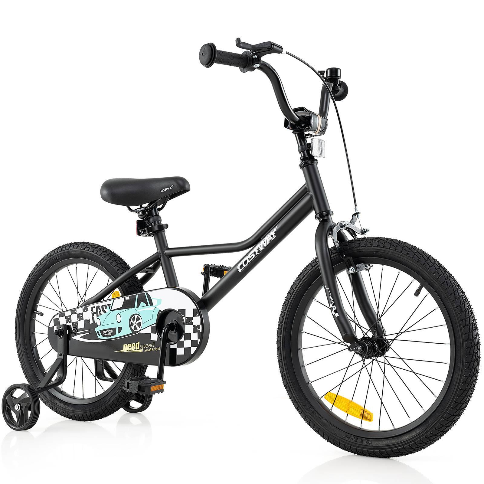 45cm, Bike w/Removable Trng. Wheels for 3-8 Yrs Old Boys & Girls Black 126x54x83