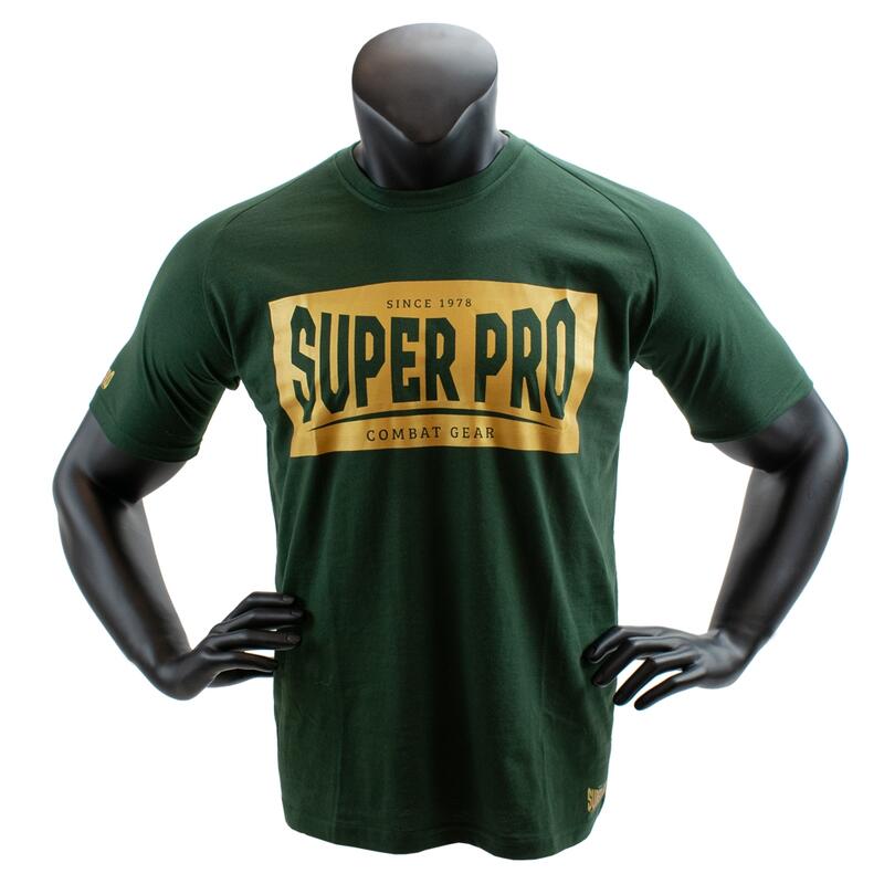 Super Pro T-Shirt S.P. Block-Logo Groen/Goud Maat