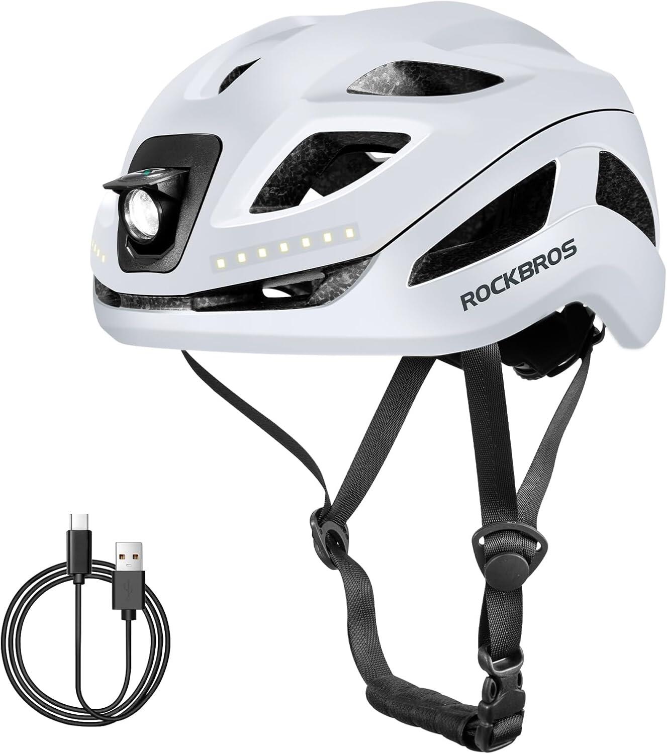 Capacete de bicicleta led luminoso recarregável ajustável 57-61 cm