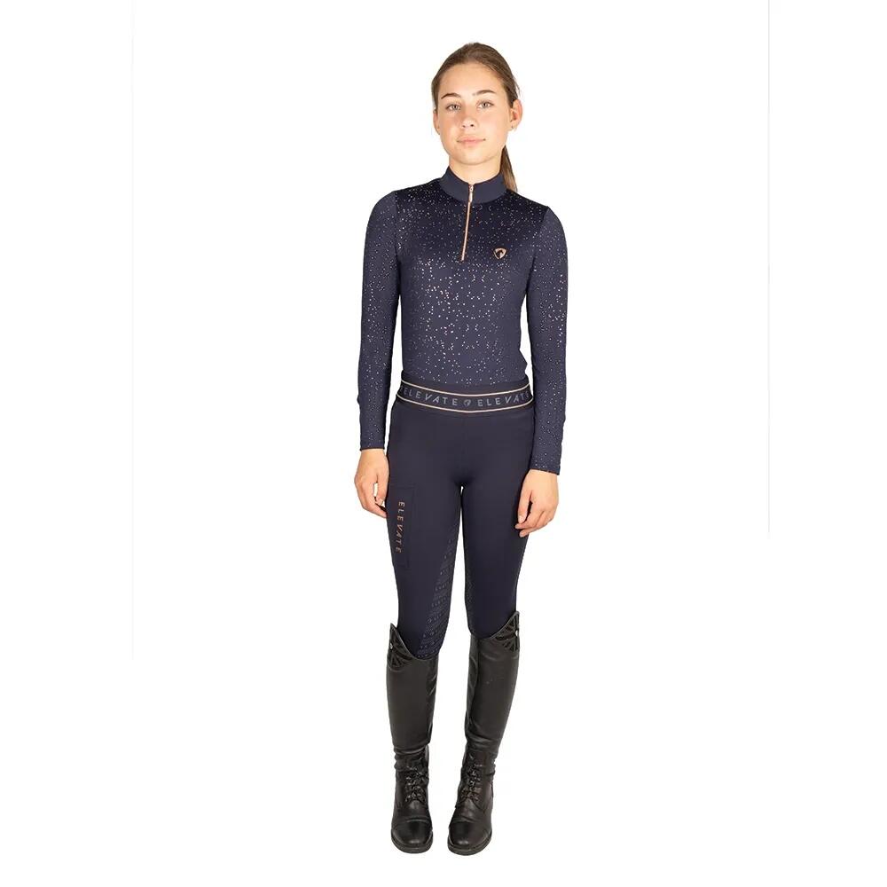 HY Girls Elevate Allure Mizs Horse Riding Tights (Navy/Rose Gold)