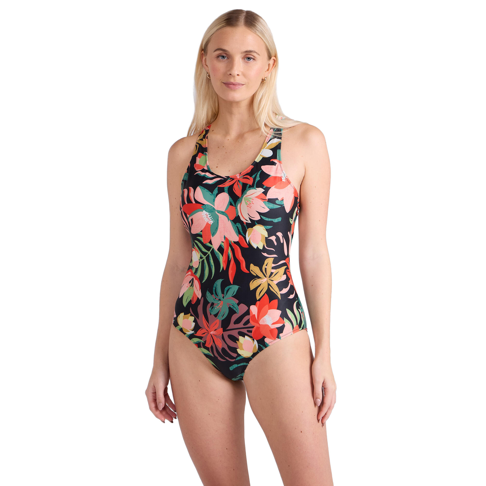 Costume Da Bagno Intero Floreale Frondoso Incrociato Sulla Schiena Donna Animal 3/4