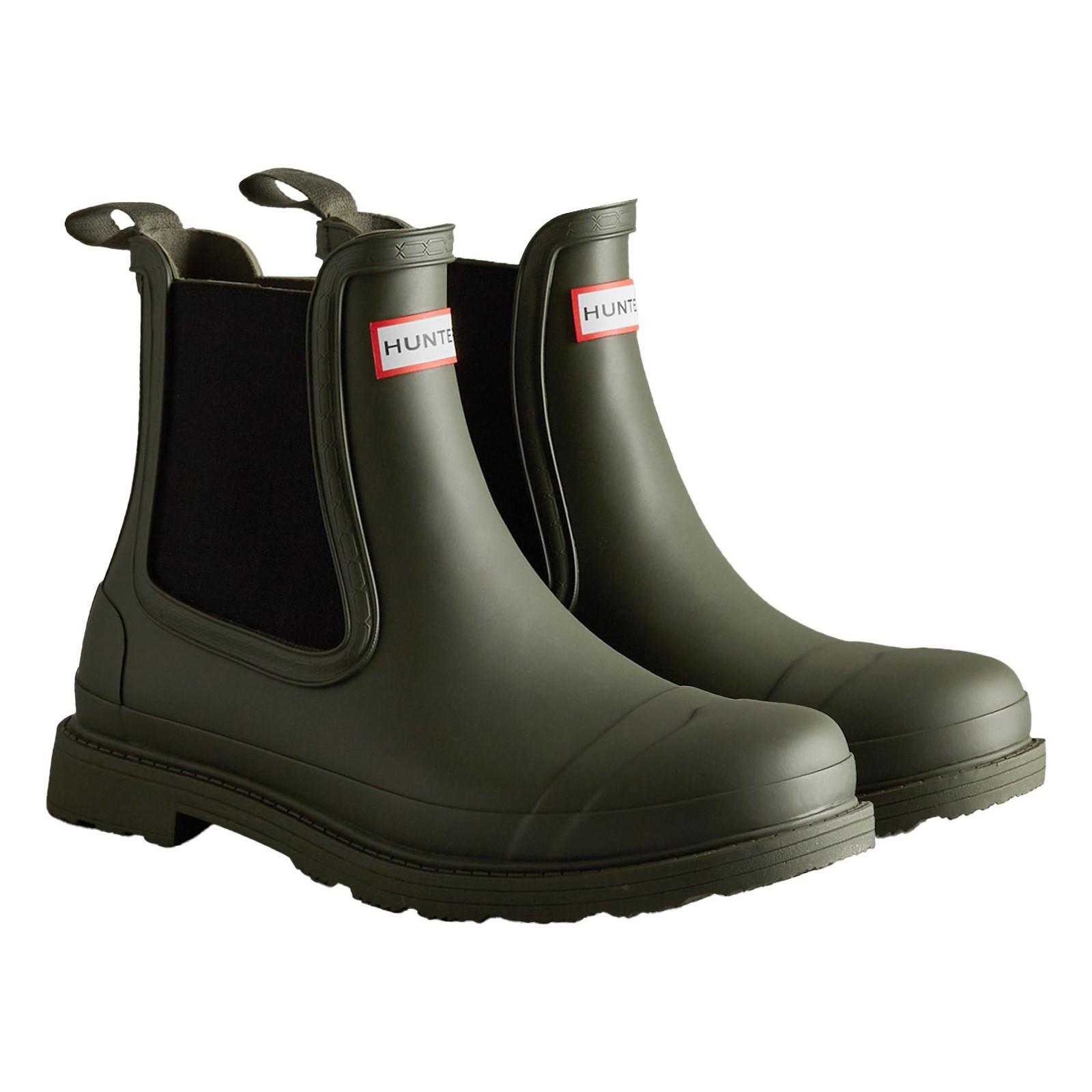 HUNTER Mens Commando Chelsea Boots (Dark Olive)