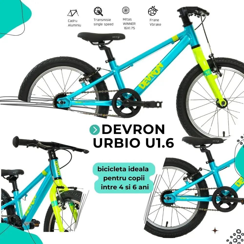 Bicicleta Copii Devron Urbio U1.6 Super Light - 16 Inch, Albastru-Verde 4/7