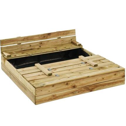 Holzsandkasten mit Abdeckung und Bänken