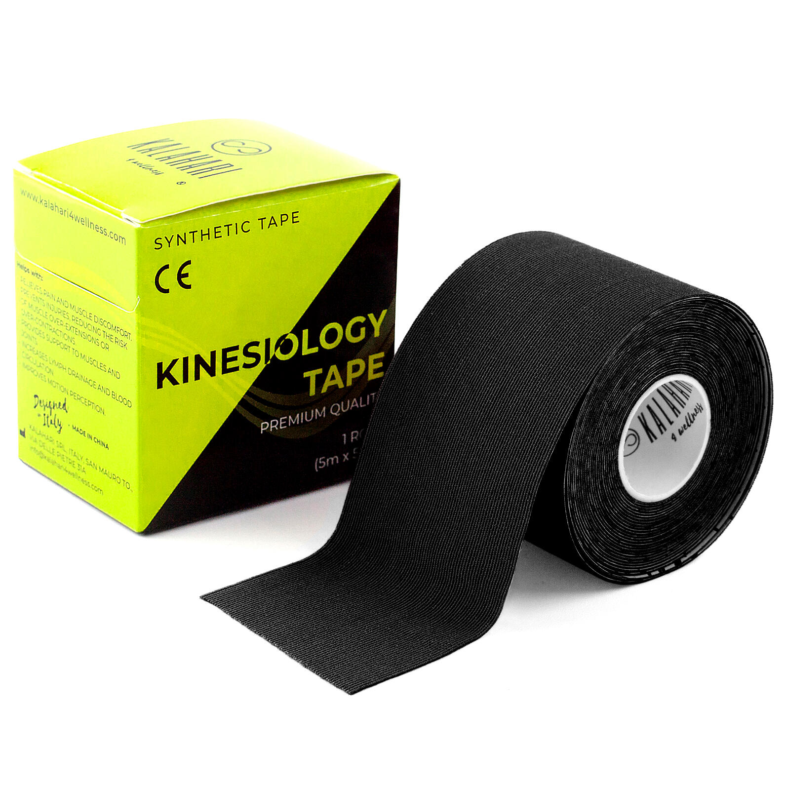 KALAHARI 4 WELLNESS Nastro Kinesiologico Professionale con e-Book – Kinesio Tape 5cm x 5m NERO