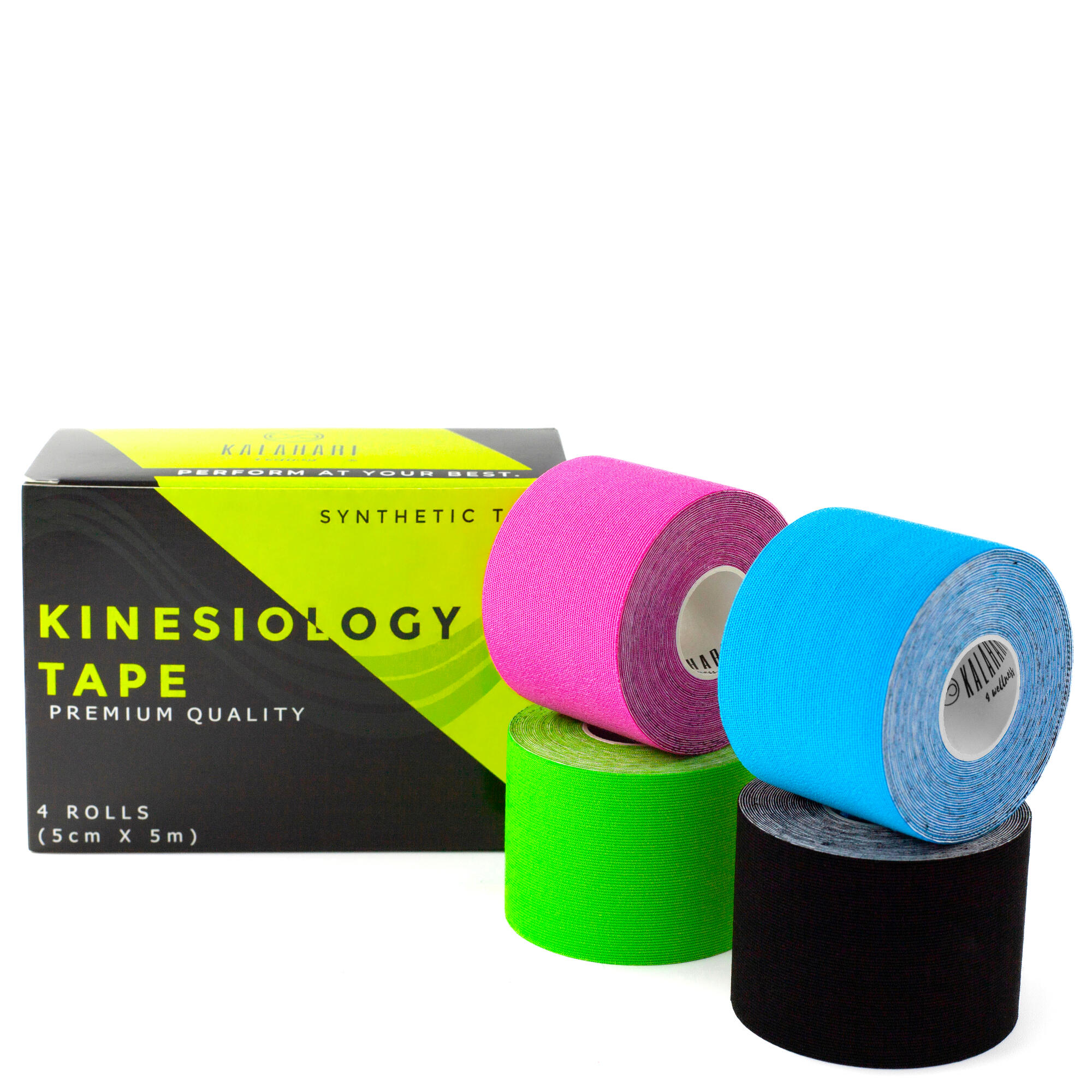 KALAHARI 4 WELLNESS 4 rotoli Nastro Kinesiologico Professionale con e-Book – Kinesio Tape 5cm x 5m