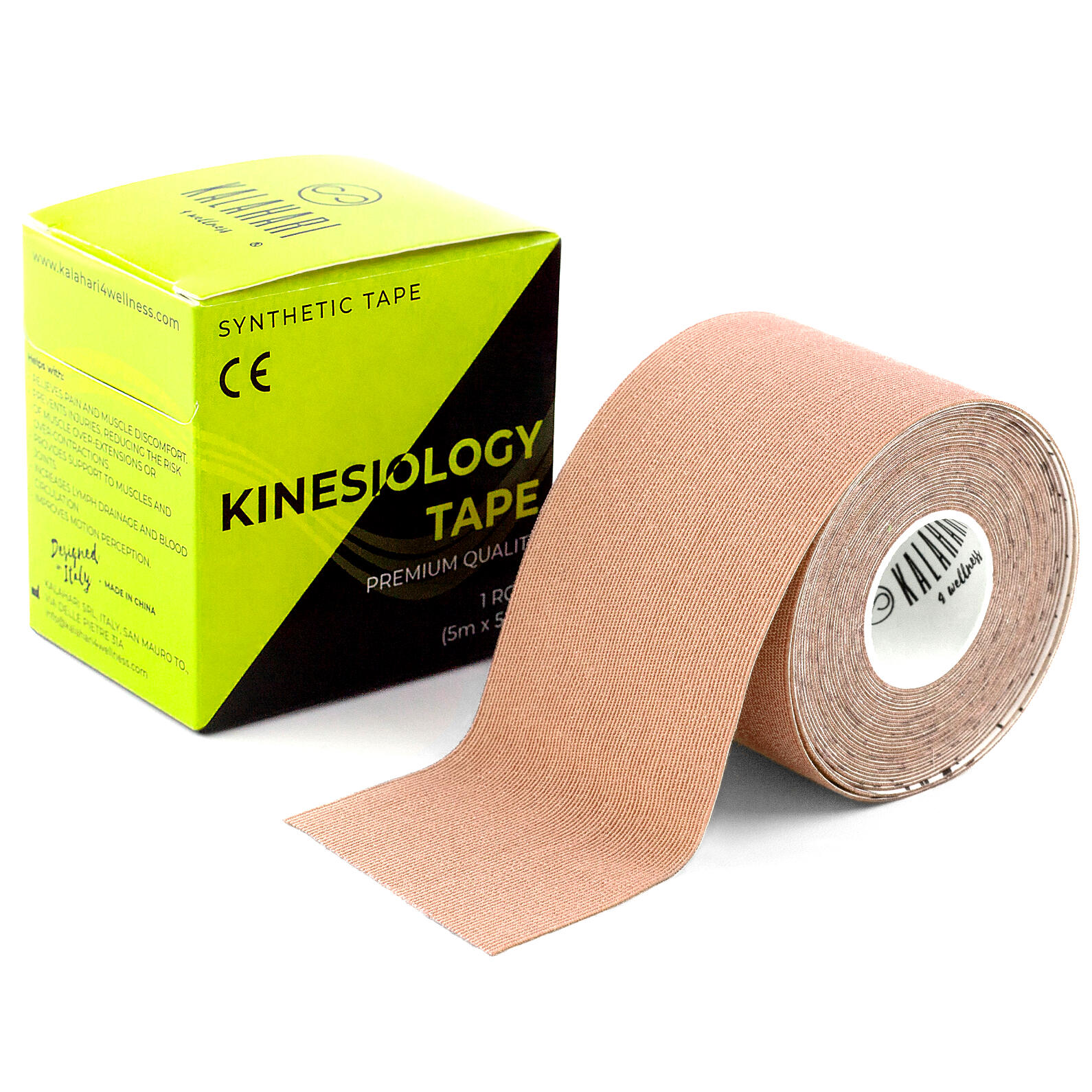 KALAHARI 4 WELLNESS Nastro Kinesiologico Professionale con e-Book – Kinesio Tape 5cm x 5m CARNE