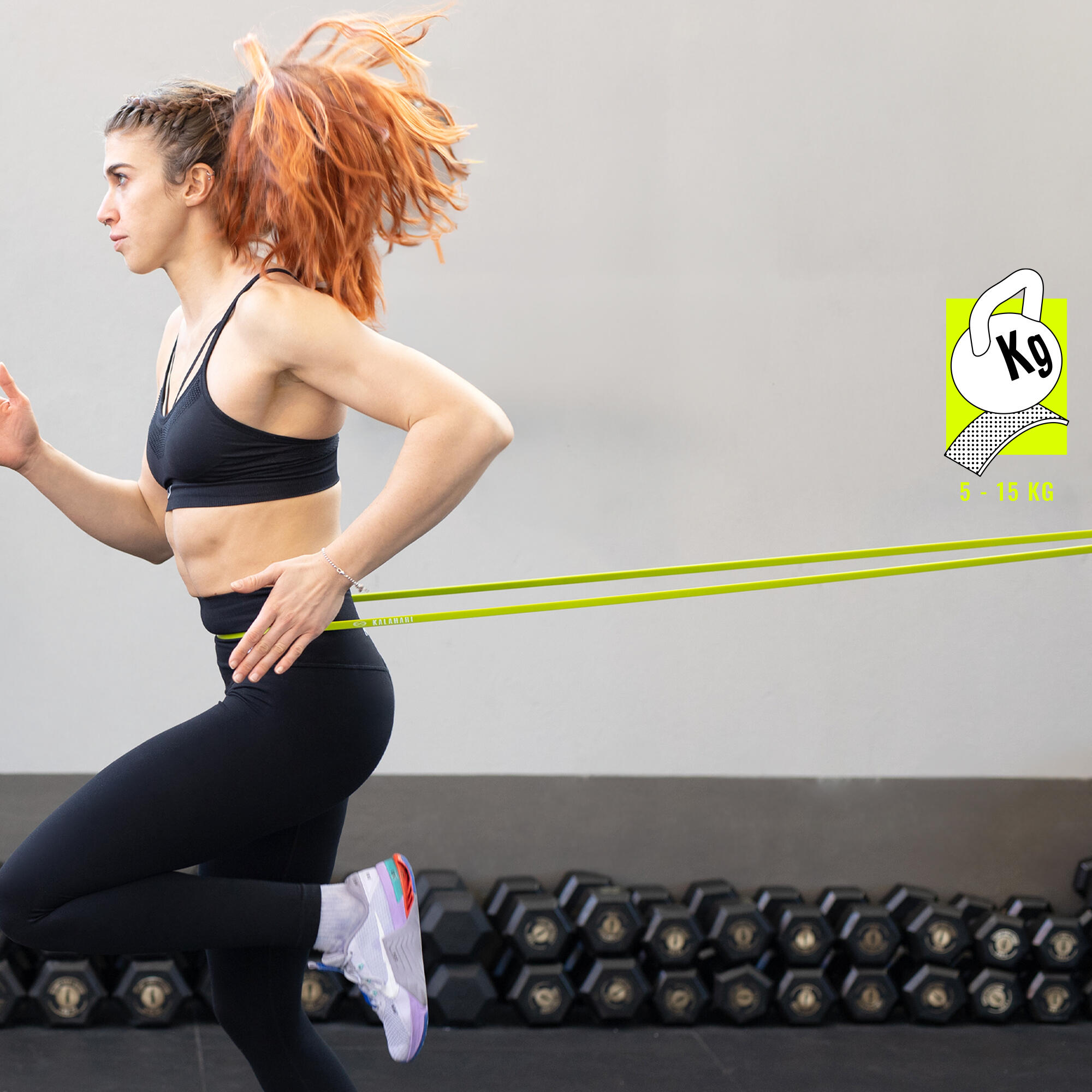 Banda Elástica Amarilla de 5 a 15 kg, Cinta Fitness Entrenamiento, Estiramientos 2/7