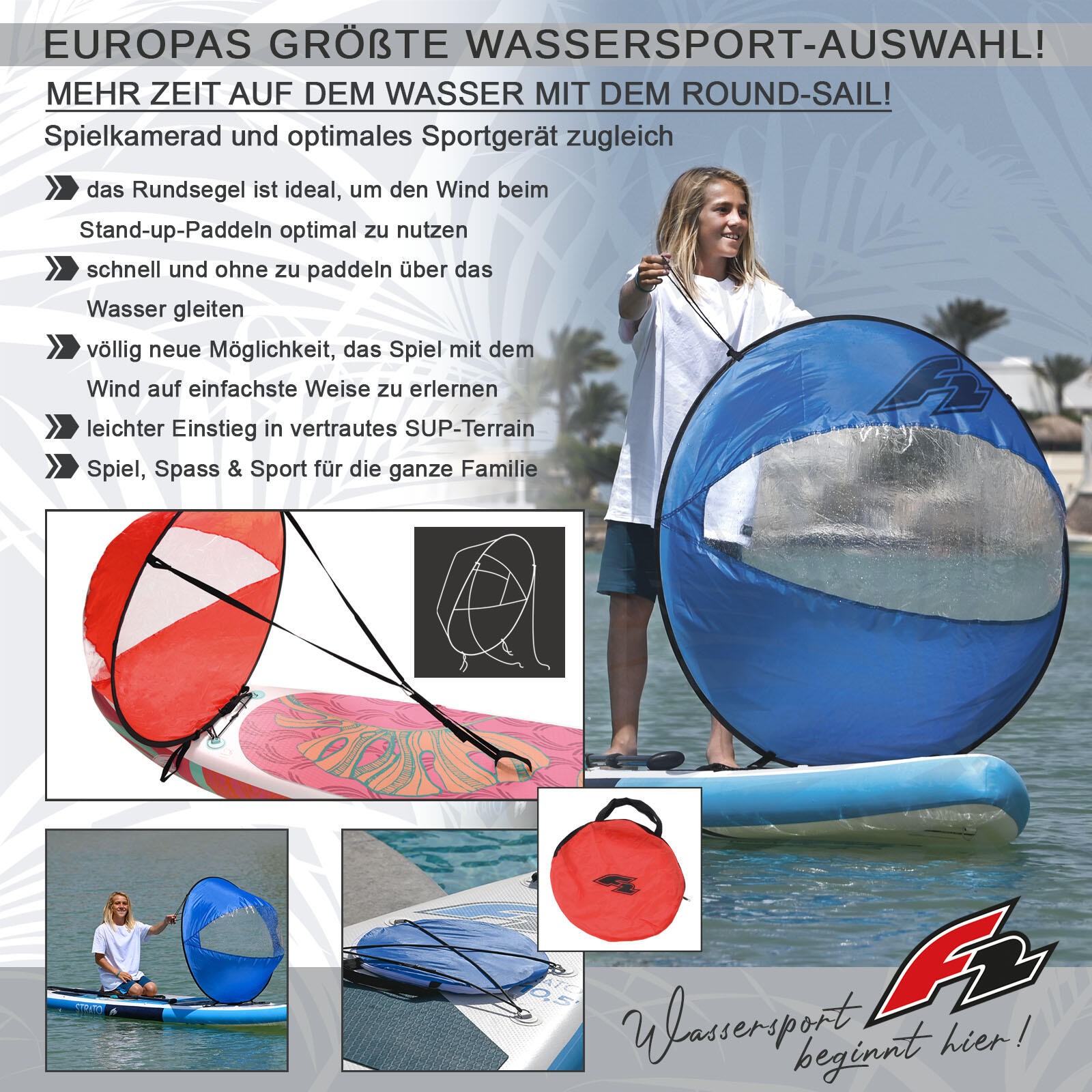 F2 SUP Segel Round Sail Blau Nutze den Wind statt zu paddeln 2/3
