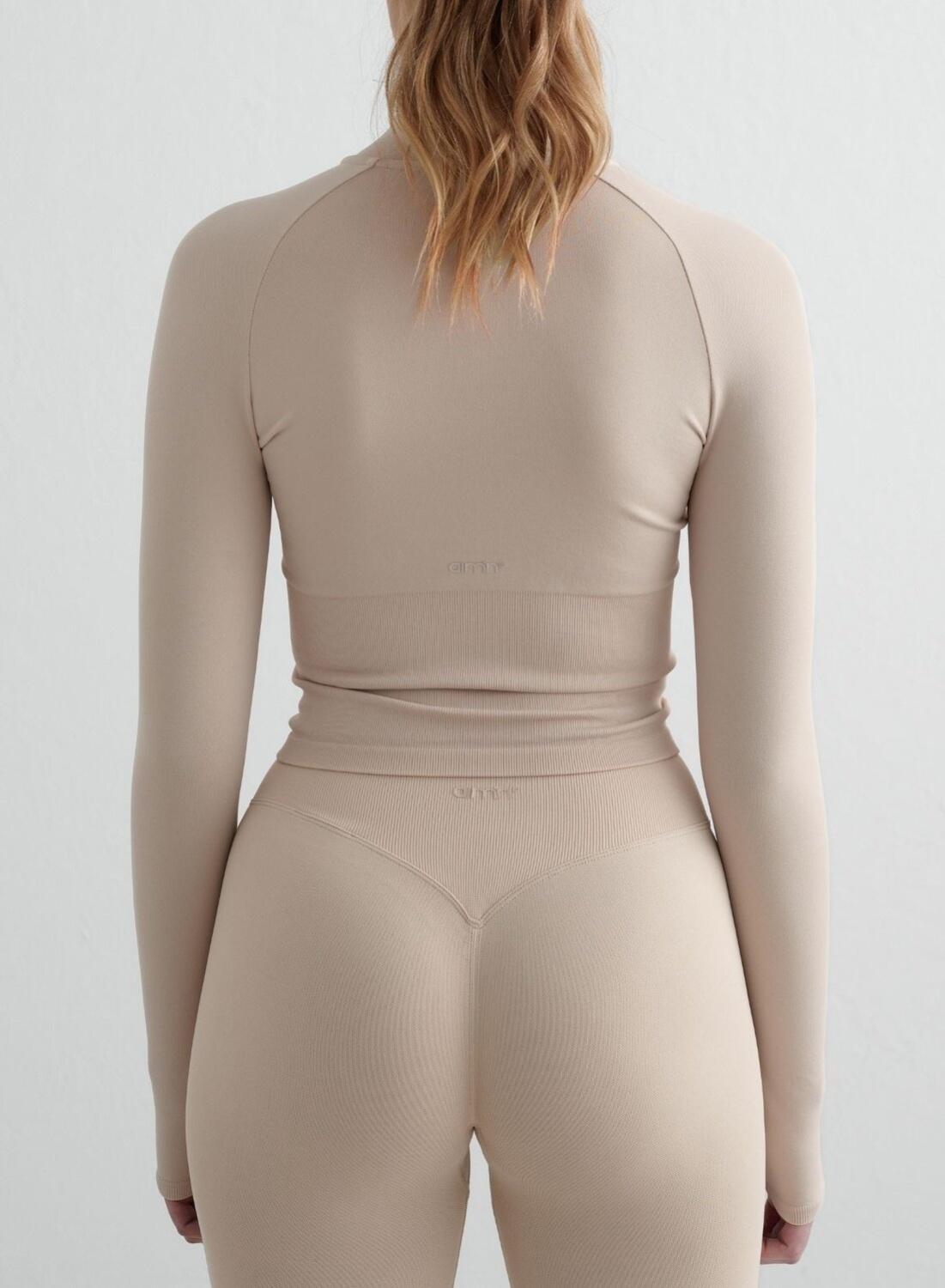 Femme Veste Zippée Sans Couture Respirante Beige Clair 2/6