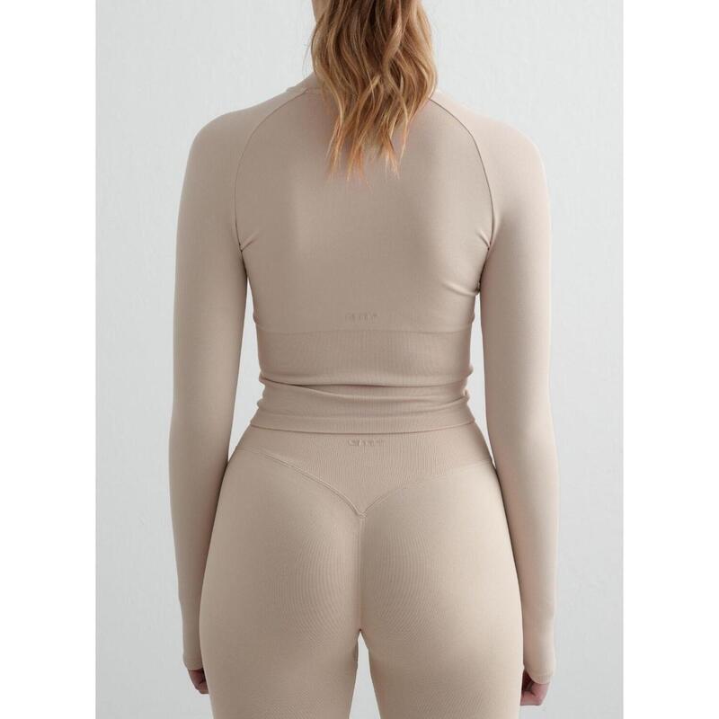 Femme Veste de Course Zippée Sans Couture Respirante Beige Clair