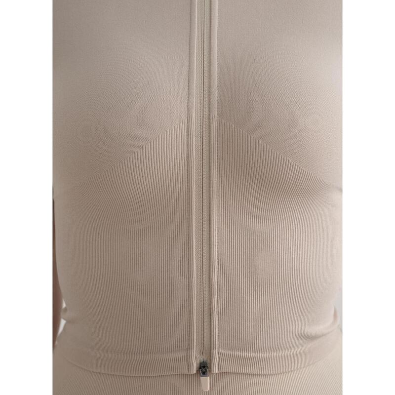 Femme Veste de Course Zippée Sans Couture Respirante Beige Clair
