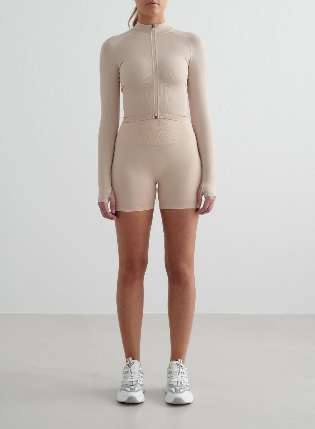 Femme Veste Zippée Sans Couture Respirante Beige Clair 3/6
