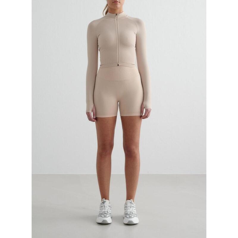 Femme Veste de Course Zippée Sans Couture Respirante Beige Clair
