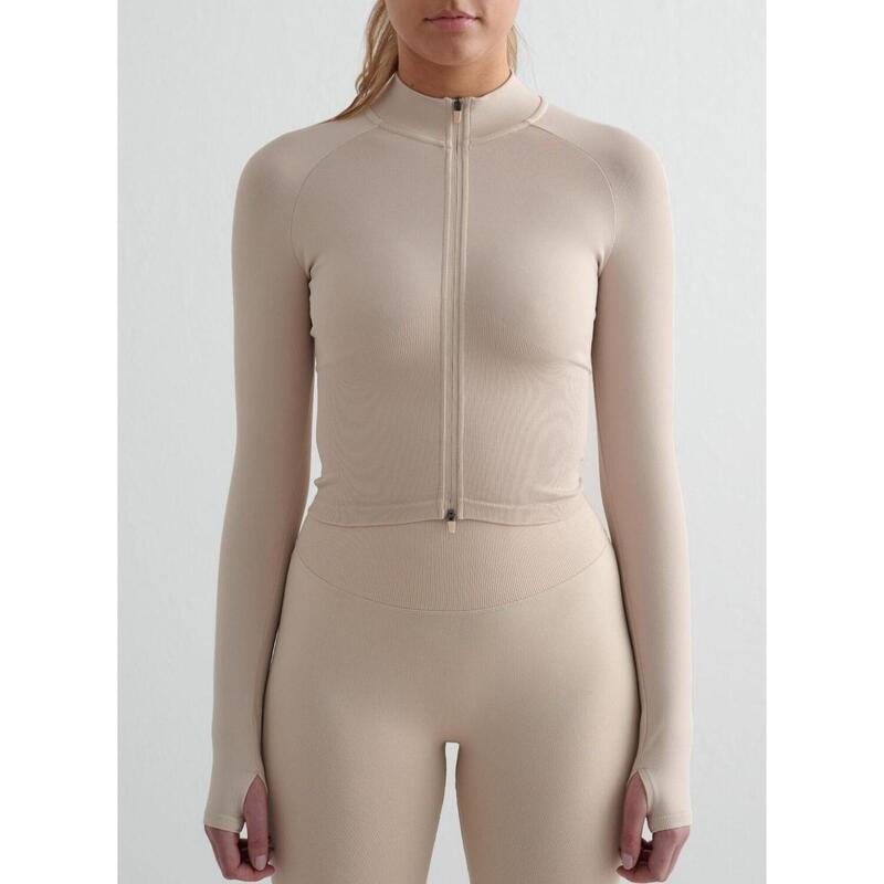 Femme Veste de Course Zippée Sans Couture Respirante Beige Clair