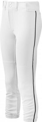 Nylon softball broek - dames - wit met donkerblauwe piping