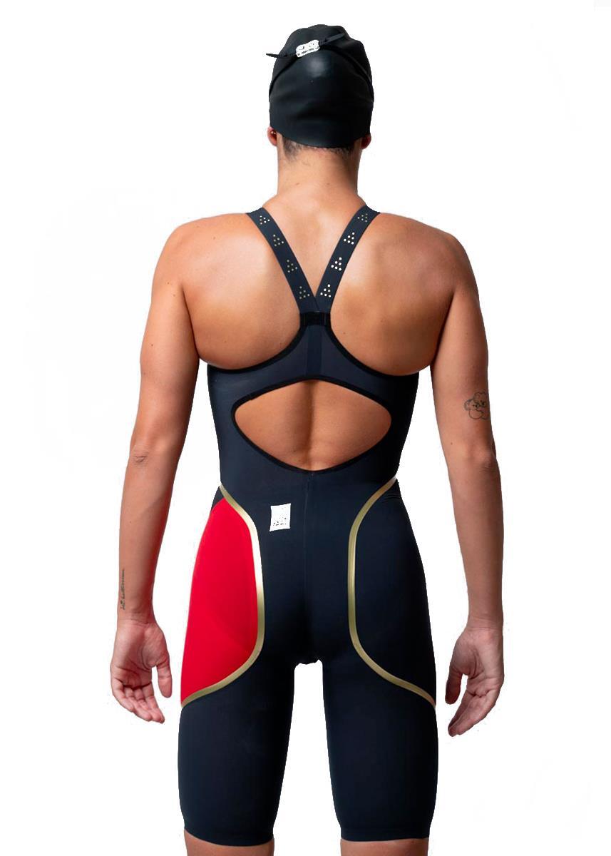Combinaison dos nu Akron Venom Hero pour femme - Bleu foncé / Rouge - Taille 18 3/5