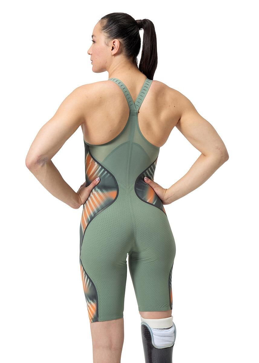 Speedo Fastskin LZR Pure Intent 2.0 Espalda Cerrada y Rodillas, Verde / Naranja 4/7