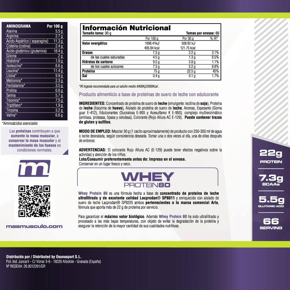Whey Protein80 - 2 kg aardbei MASmusculo 5/6