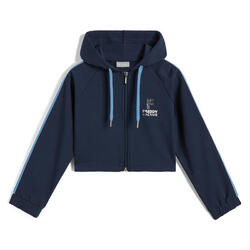 Sweat-shirt court avec bandes argentées sur les manches et la capuche