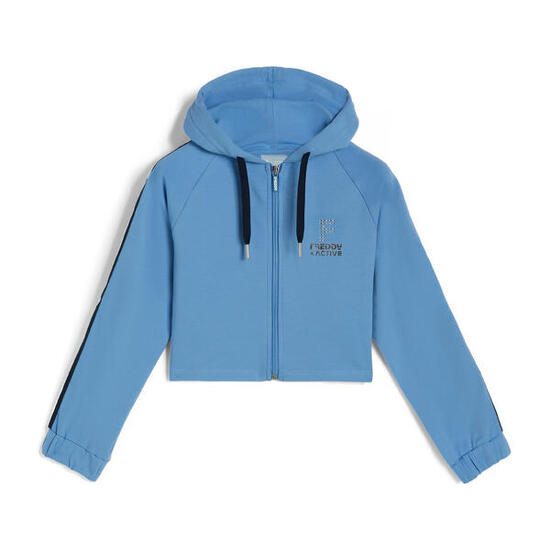 Felpa corta con bande argento sulle maniche e cappuccio